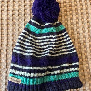 Columbia Purple, Teal, White Striped Hat with Pom Pom